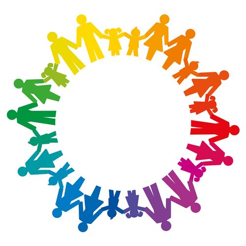 Scholars in a rainbow circle