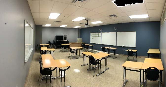Another example classroom with spaced out desks